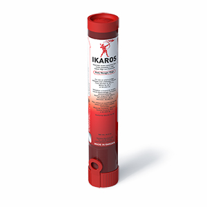 Product image of the red parachute rocket. This distress signal is used for long distances, and launches a red flare to get attention.